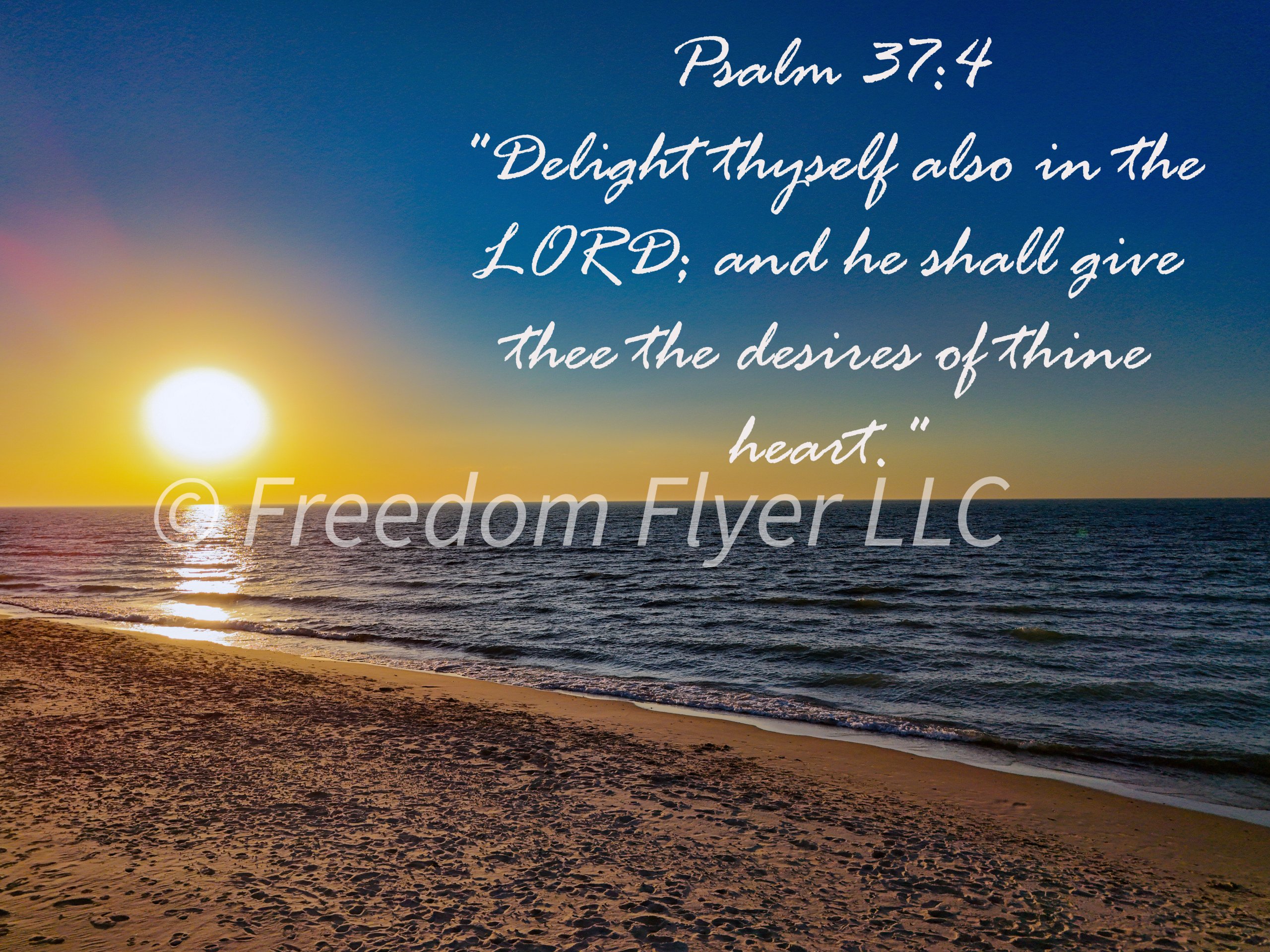Sunset at the Beach with Psalm 37:4